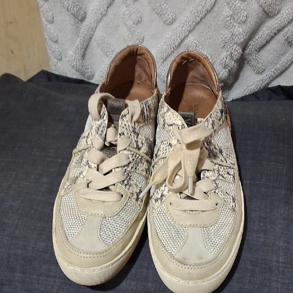 Frye Beige Snake-Print Women’s Sneakers